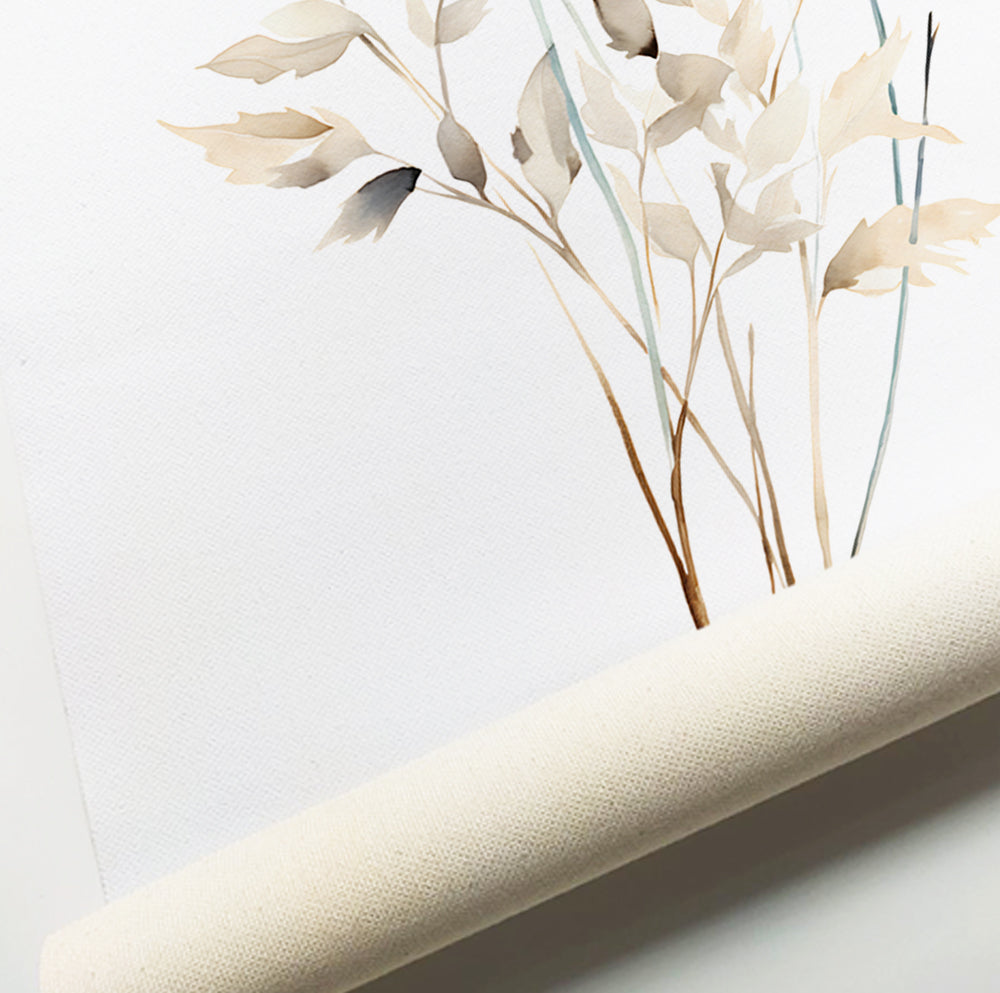 Modern floral wall art with a minimalist blue flower illustration and airy botanical design.