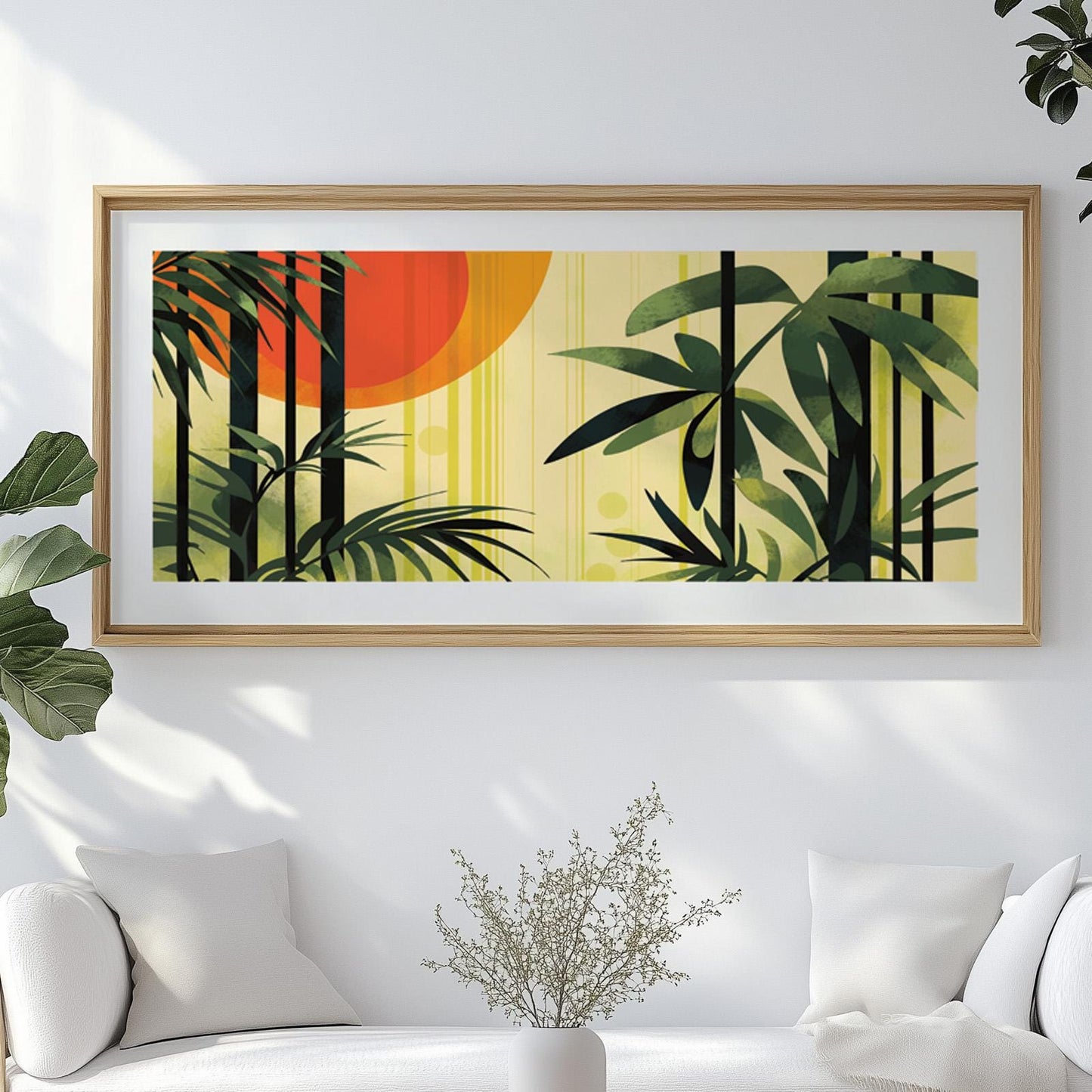 Boho tropical wall art featuring elegant palm foliage and warm natural colors for relaxed contemporary spaces