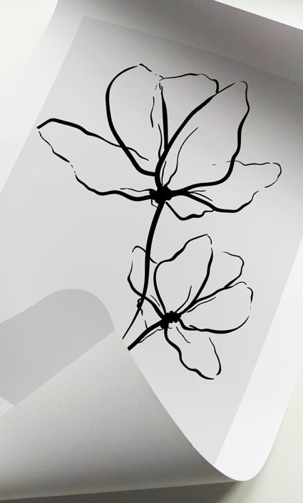 Modern black botanical line drawing wall art collection