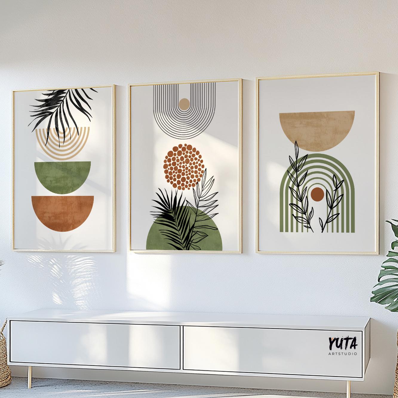 Geometric plant artwork in neutral tones for modern interiors