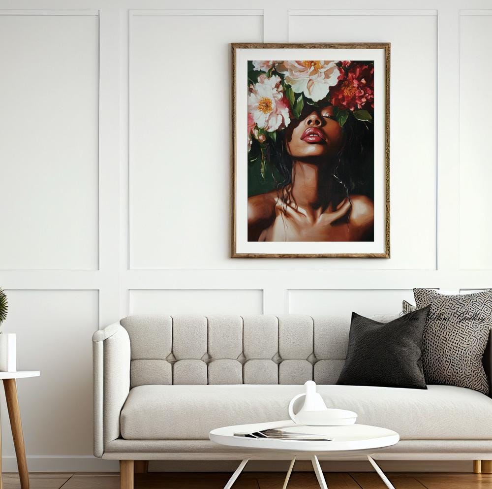 Elegant abstract portrait of black girl with flowers