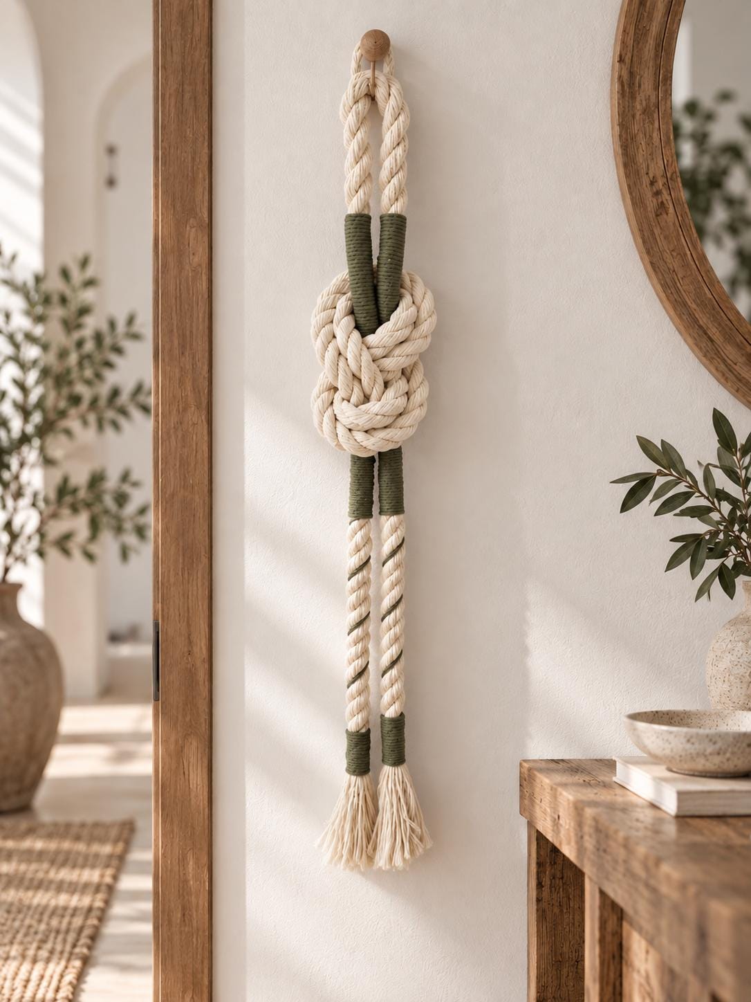 Textured cotton rope wall hanging styled as a minimalist handmade home accent