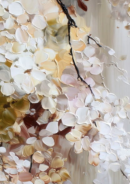 White Floral Wall Art Set of 2, Neutral Blossom Prints, Elegant Botanical Gallery Wall Decor