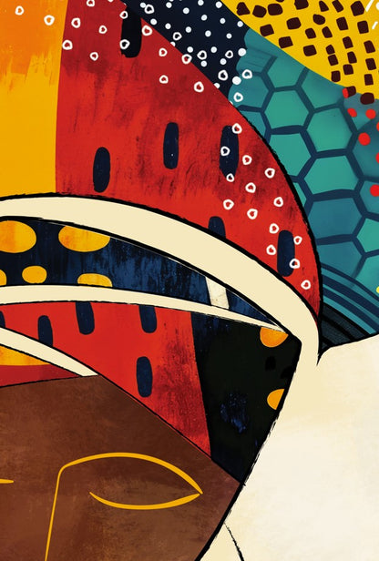 African Modern Wall Art Set of 2, Colorful Abstract Portrait Prints, Contemporary Tribal Canvas Decor
