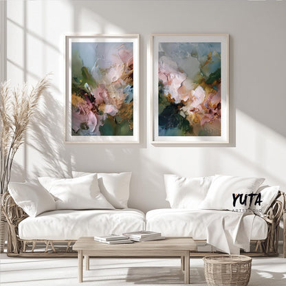 Minimalist abstract art print featuring layered beige, brown, and charcoal brush textures.