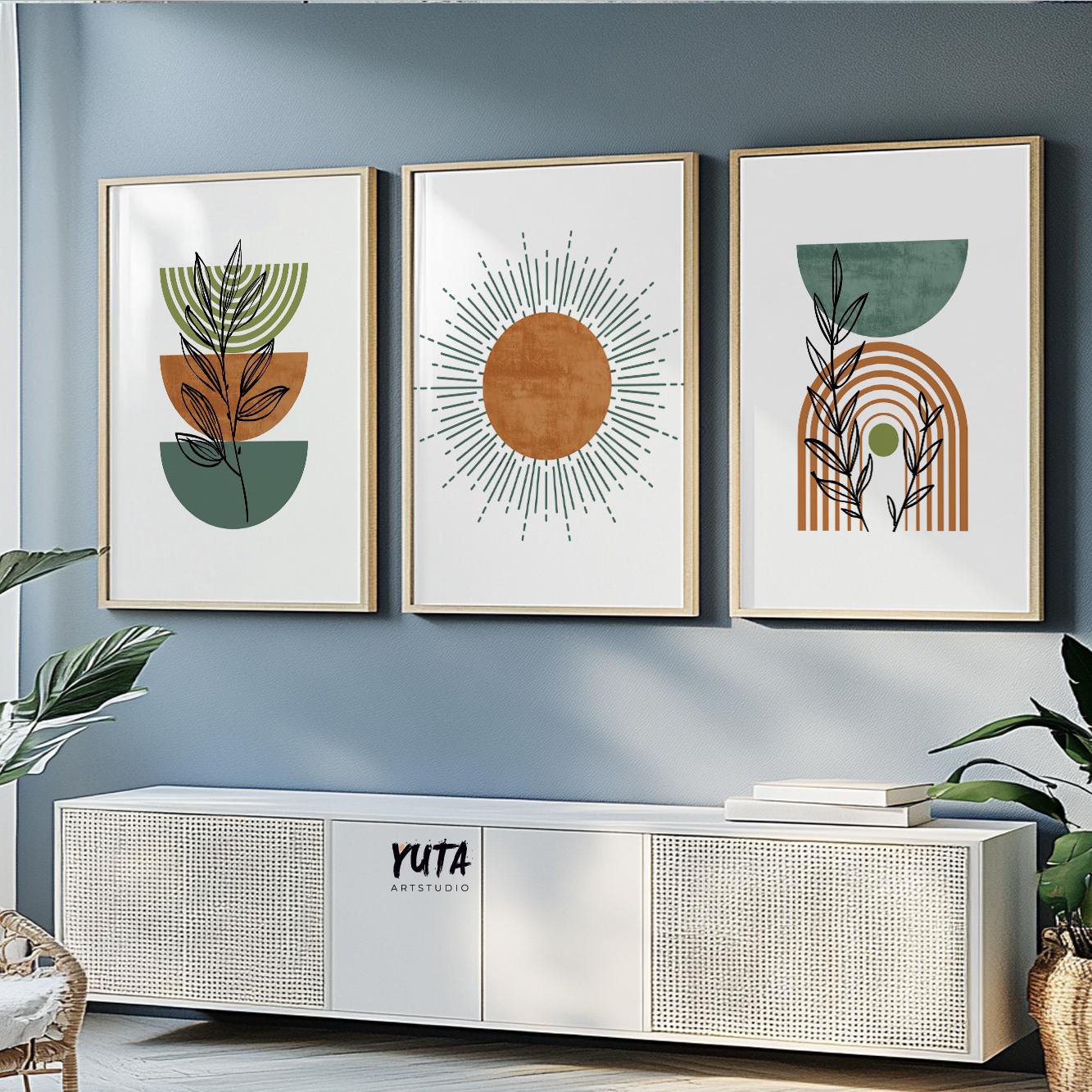 Green and terracotta boho wall prints perfect for calm and modern room styling