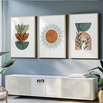 Green and terracotta boho wall prints perfect for calm and modern room styling