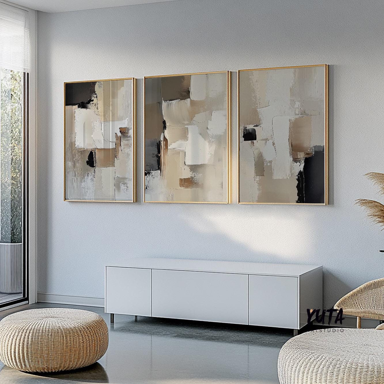Minimalist abstract artwork in black and beige for Scandinavian home styling
