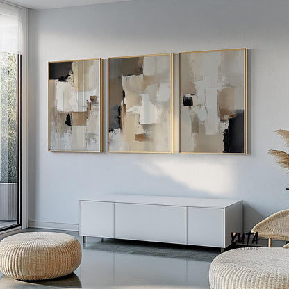 Minimalist abstract artwork in black and beige for Scandinavian home styling