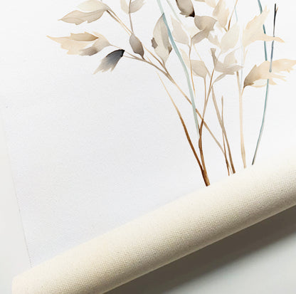 Modern floral wall art with a minimalist blue flower illustration and airy botanical design.