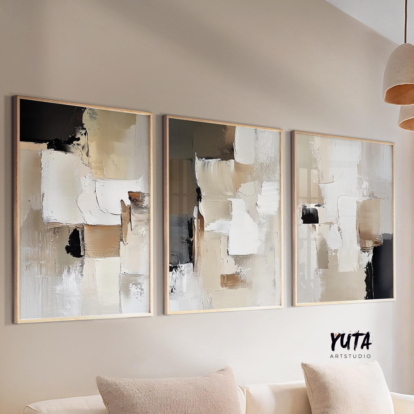 Black and beige brush stroke poster for modern minimalist interiors