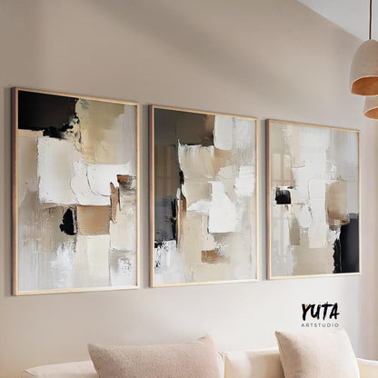 Black and beige brush stroke poster for modern minimalist interiors