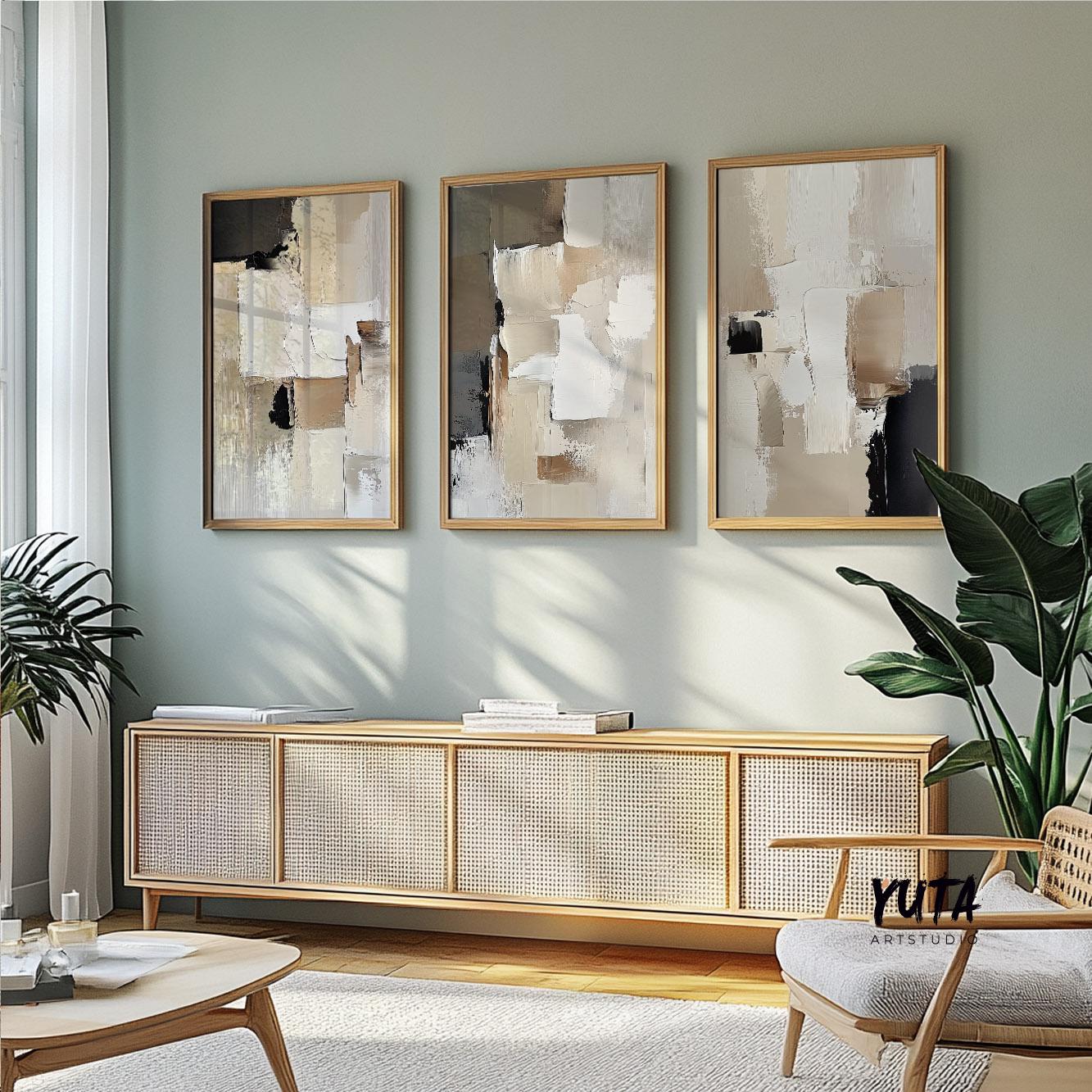 Contemporary abstract print trio ideal for office, bedroom, or living room