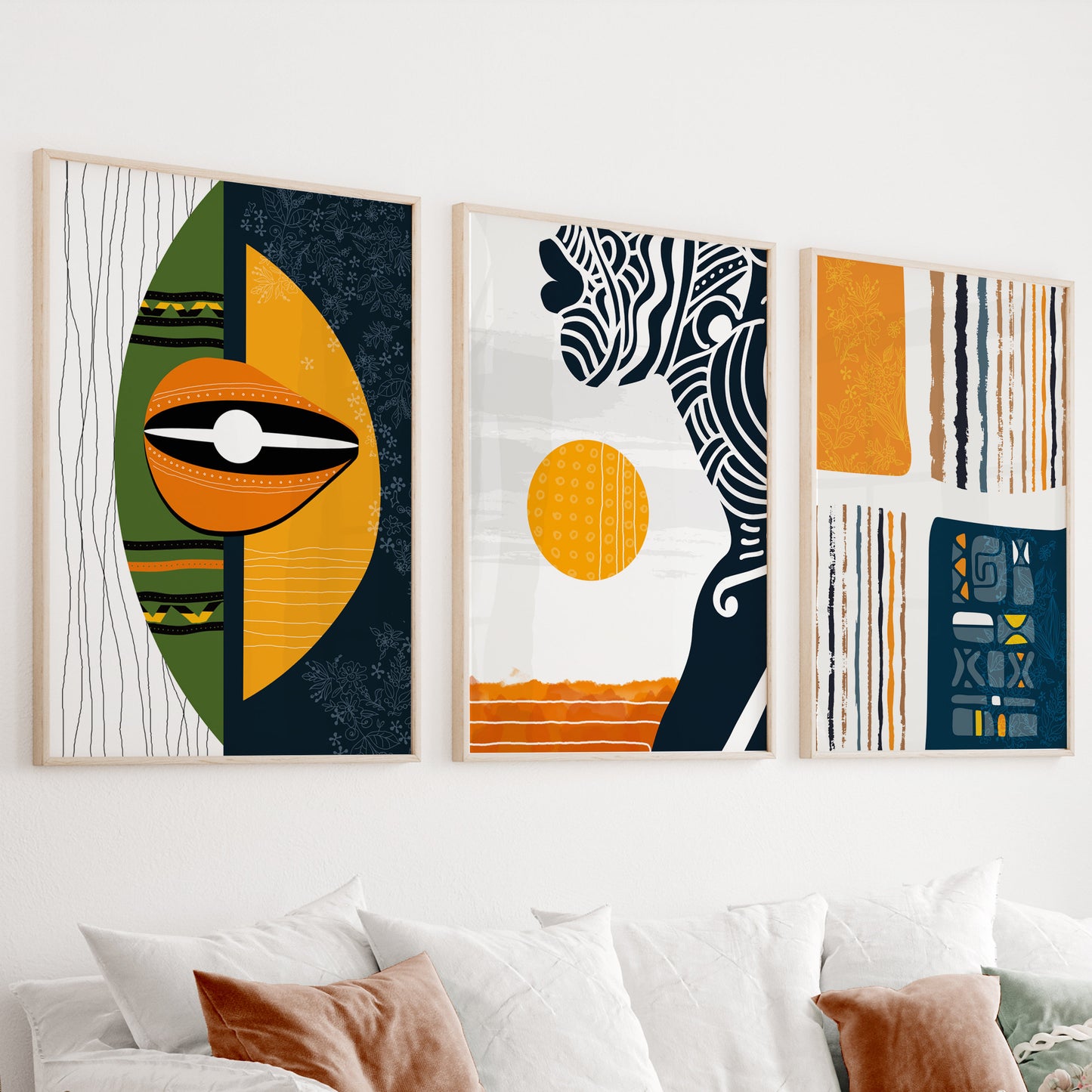 Modern colorful african american art set of 3 print. Abstract black woman art ethnic gallery wall set, minimalist above bed african wall art