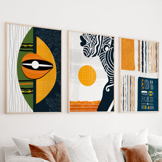 Modern colorful african american art set of 3 print. Abstract black woman art ethnic gallery wall set, minimalist above bed african wall art