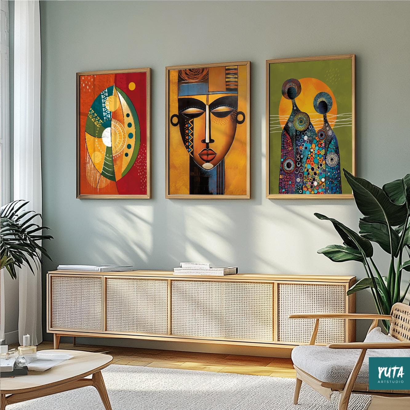 Contemporary African wall art – colorful abstract people prints in a powerful Afrocentric style.