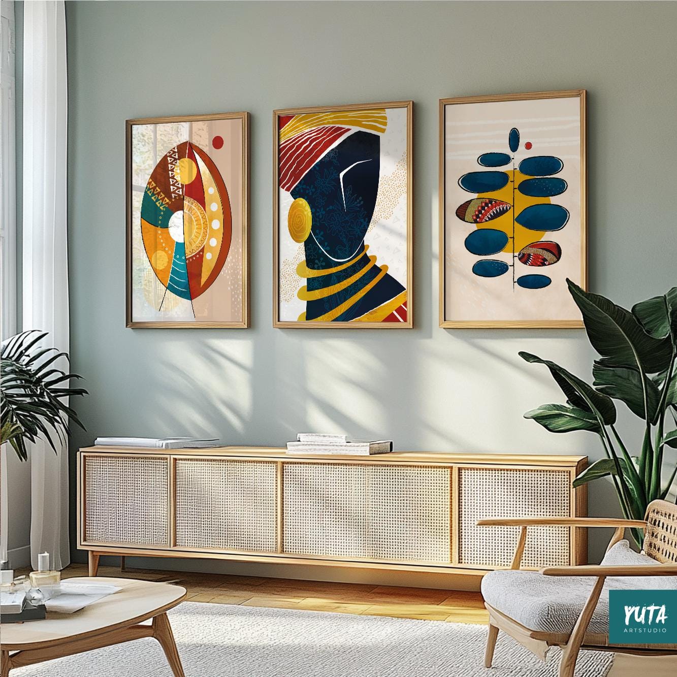Black woman wall art – abstract African American female portraits for modern minimalist decor.