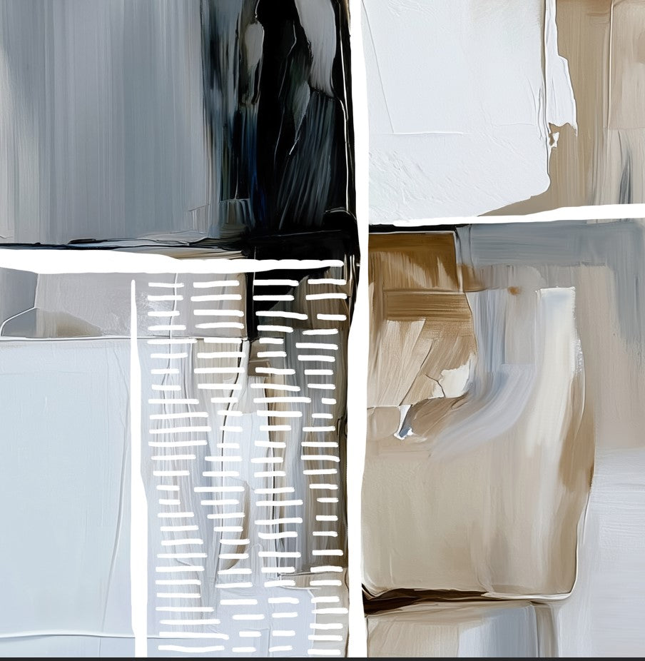 Contemporary beige abstract wall art featuring geometric blocks and textured brushwork