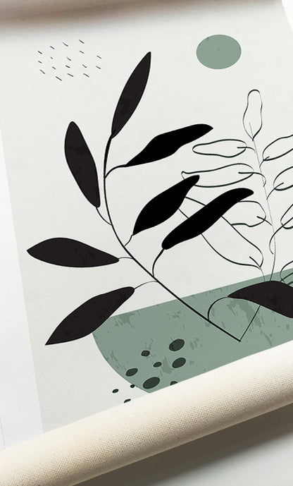 Modern botanical prints with arches, circles, and sage green organic compositions