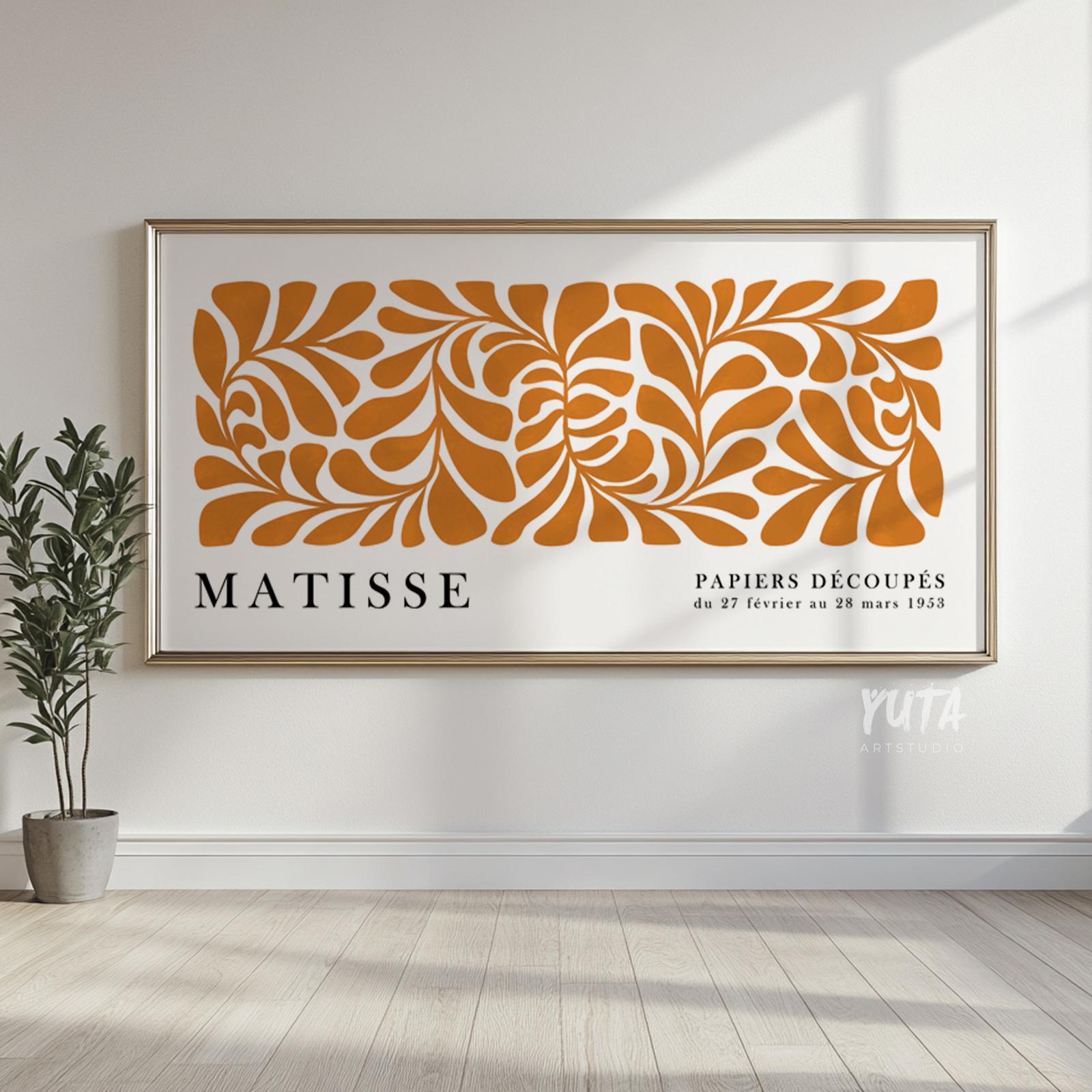Abstract botanical wall art inspired by Matisse featuring stylized orange foliage and floral cutout patterns