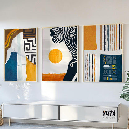 Modern african american art set of 3 print. Abstract ethnic black woman gallery wall set. Contemrorary minimalist above bed africa art