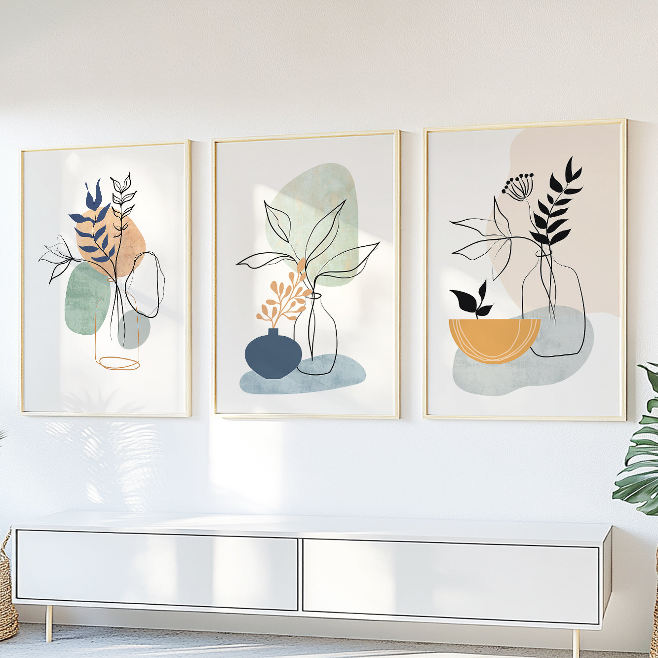 Contemporary floral line art prints for living room, bedroom, and dining room décor