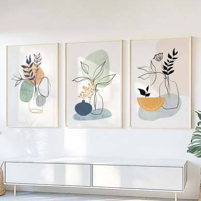 Contemporary floral line art prints for living room, bedroom, and dining room décor