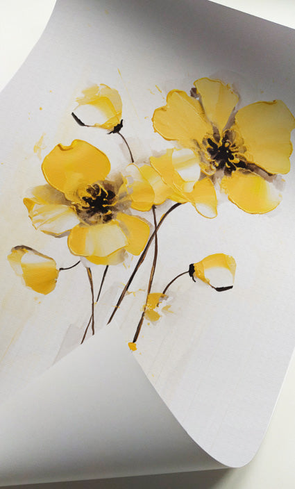 Abstract yellow flower artwork for modern living room décor
