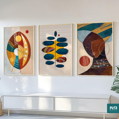 3-piece African American wall art – abstract modern female figures for Afro-boho or minimalist decor.