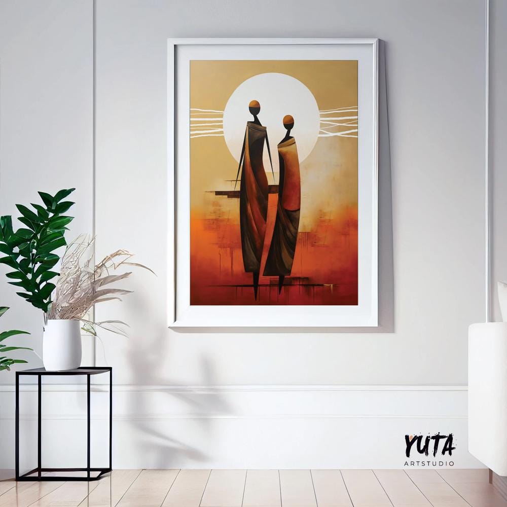 Modern minimalist neutral african wall art print. Contemporary abstract femile figures extra large poster, african ethnic home gift idea