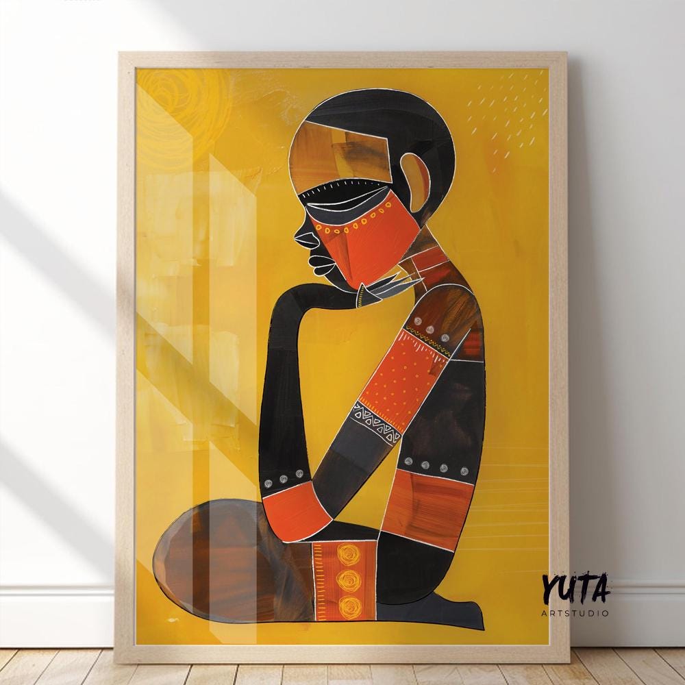 Modern abstract african wall art print. Contemporary colorful abstract ethnic living room poster.