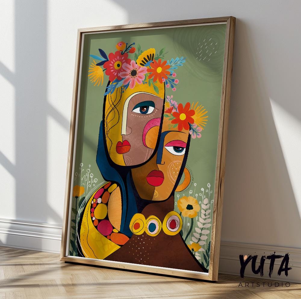 Colorful abstract woman portrait. Modern  african american art print, black women poster, aesthetic room decor, Living room wall art
