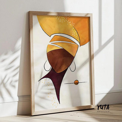 Modern African American woman portrait art print with abstract colorful design.