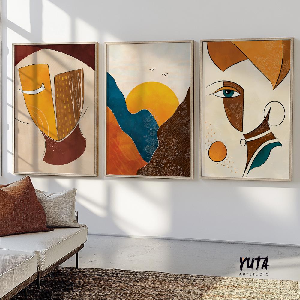 Modern abstract african art set of 3 prints. Contemporary colorful african wall art. Minimalist poster gallery wall set aesthetic room decor