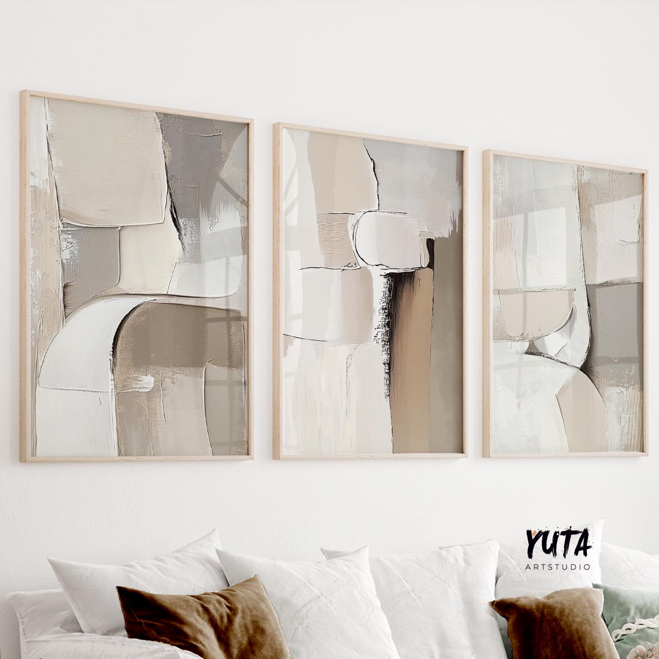 Beige abstract wall art showcasing organic forms, layered textures and modern neutral home decor styling