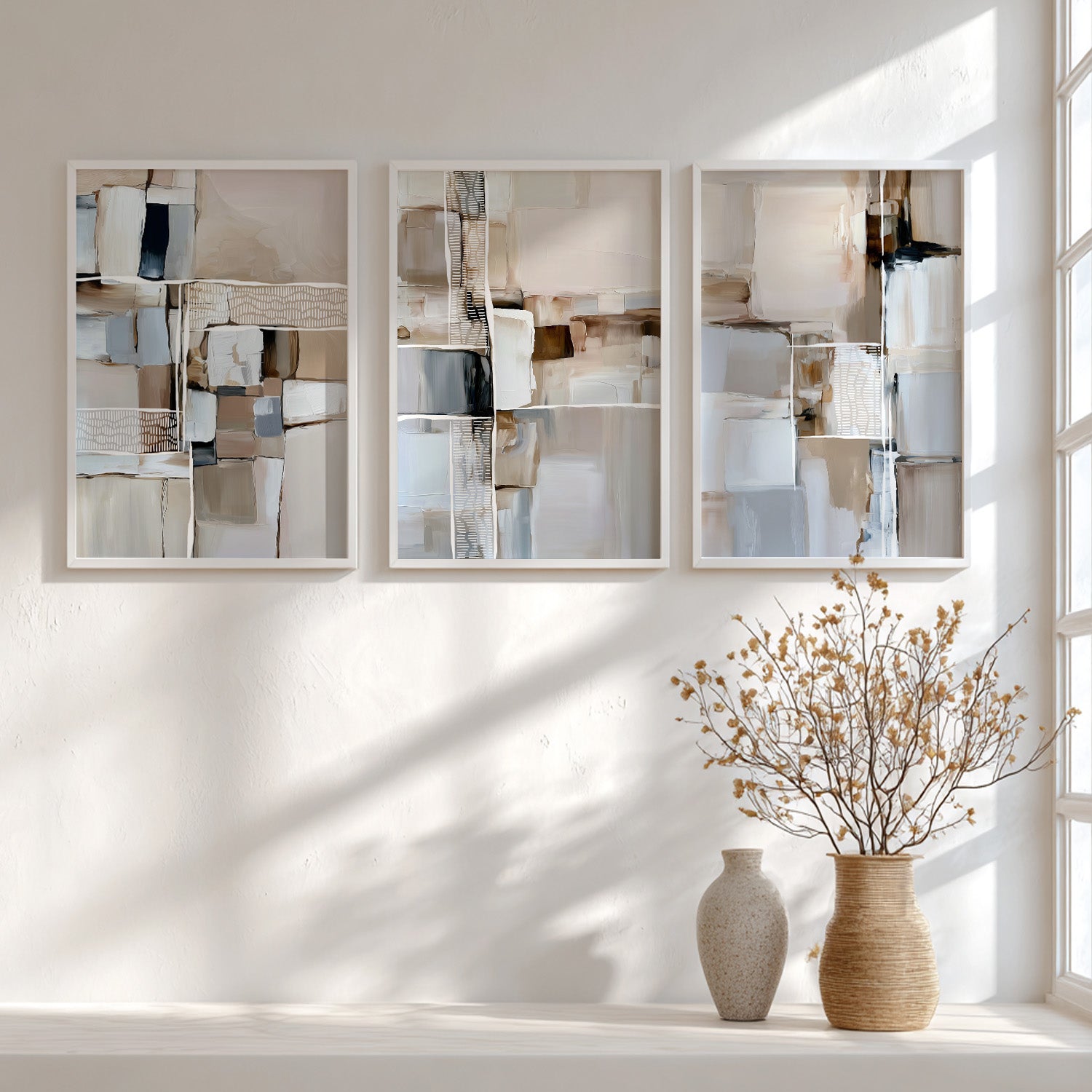 Modern beige wall art set for living room, bedroom, and dining room décor