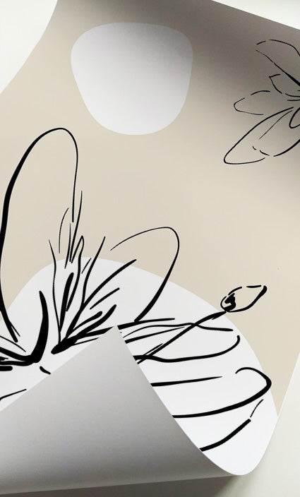 Scandinavian botanical prints featuring elegant black floral line art