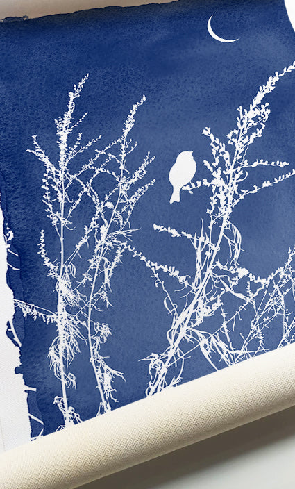Organic Modern botanical gallery wall featuring elegant wildflower silhouettes and birds