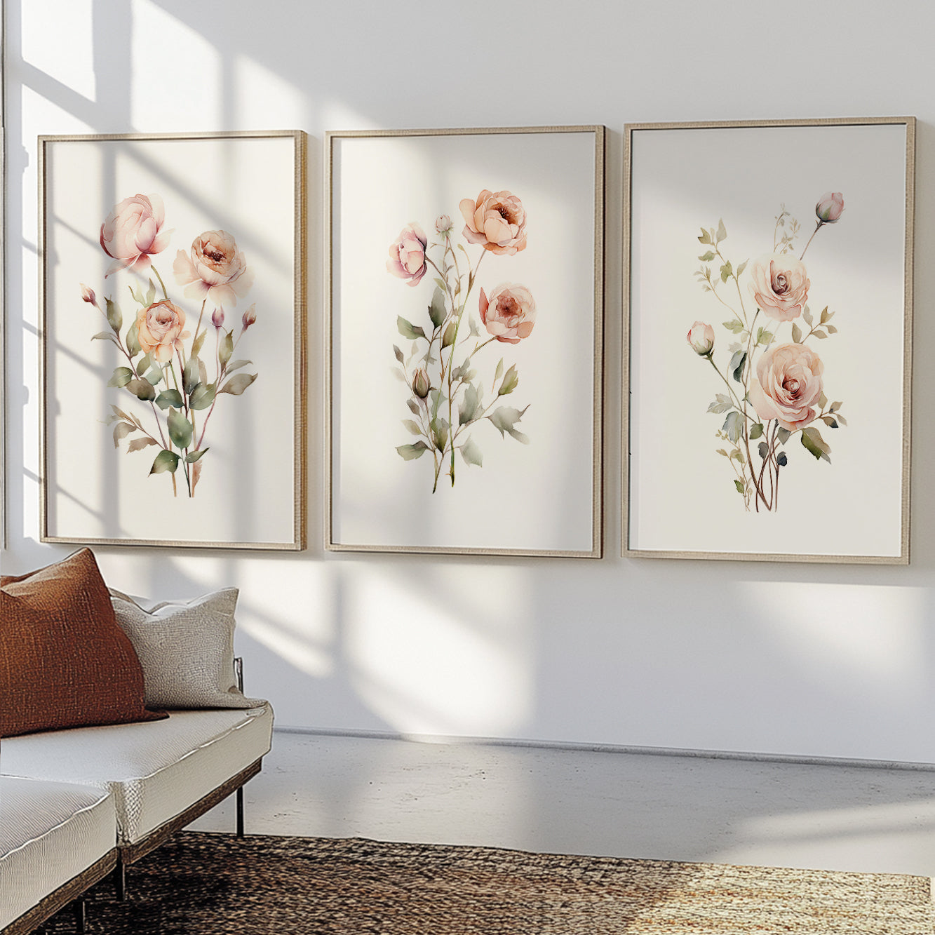 Watercolor blush flower canvas wall art for living room