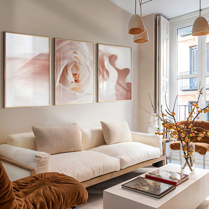 Elegant blush rose wall art with delicate petals in soft cream and nude tones
