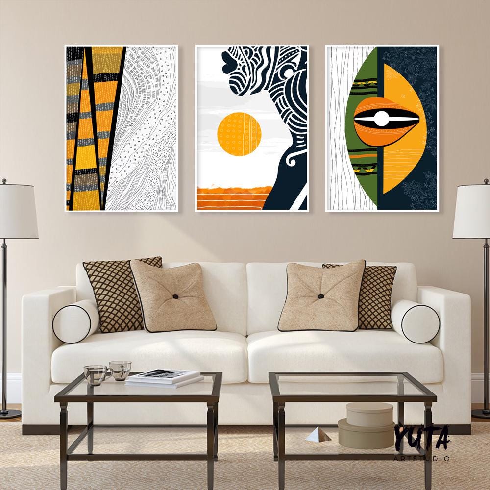 African american art set of 3 print. Abstract black woman gallery wall set. Modern colorful minimalist african wall art, housewarming gift