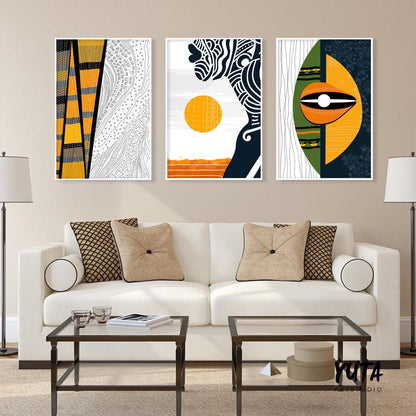 African american art set of 3 print. Abstract black woman gallery wall set. Modern colorful minimalist african wall art, housewarming gift
