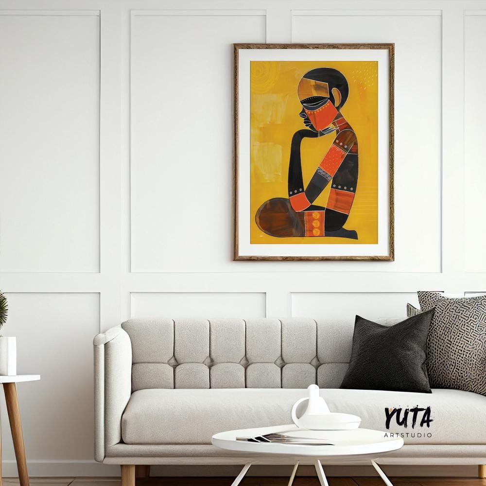 Modern abstract african wall art print. Contemporary colorful abstract ethnic living room poster.