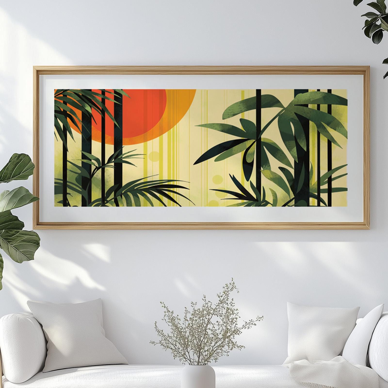 Boho tropical wall art featuring elegant palm foliage and warm natural colors for relaxed contemporary spaces