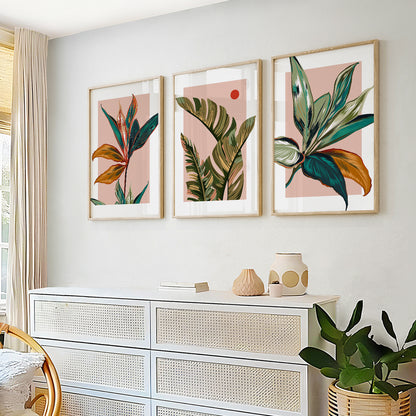 Organic Modern botanical print set featuring contemporary tropical foliage artwork