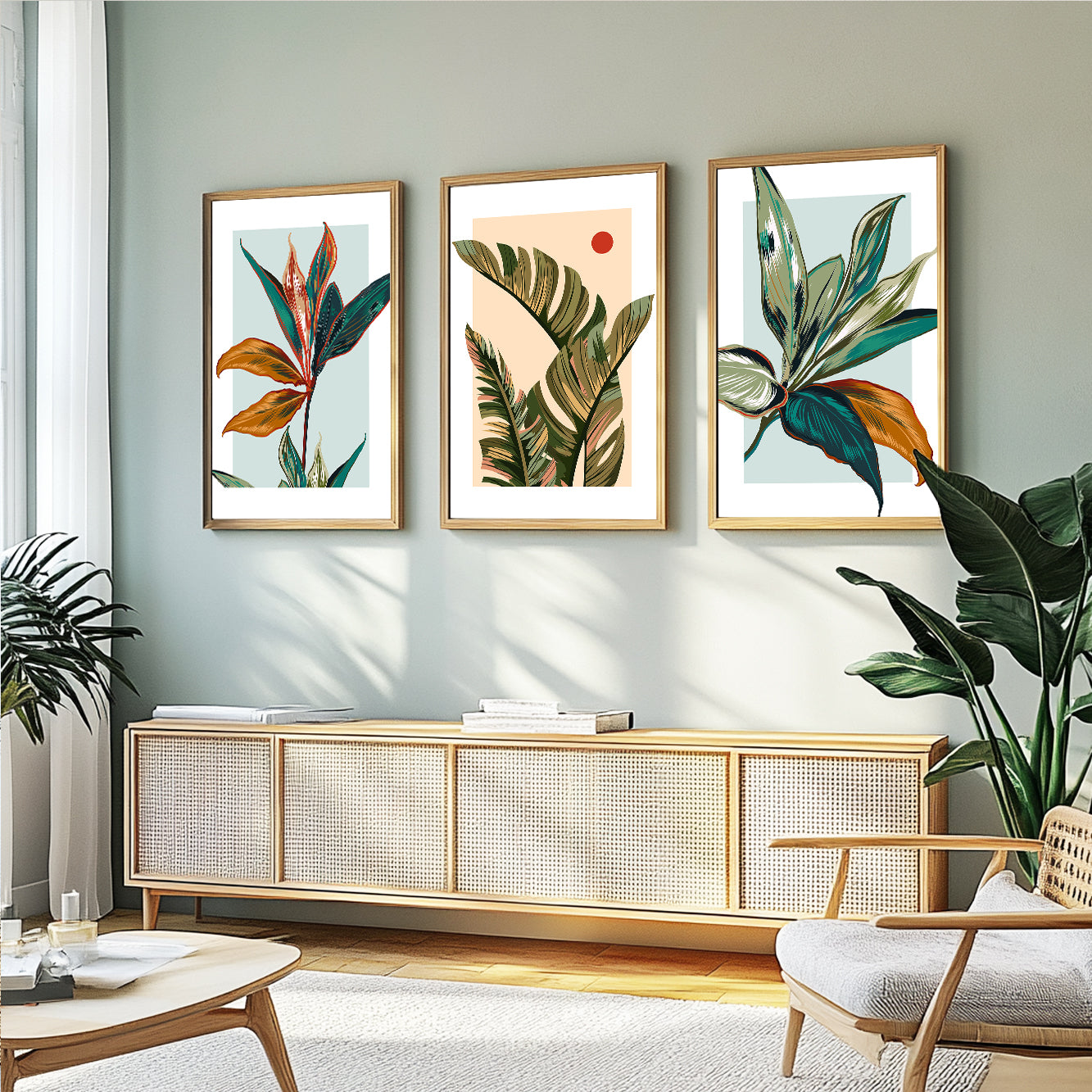 Organic Modern botanical print set featuring contemporary tropical foliage artwork