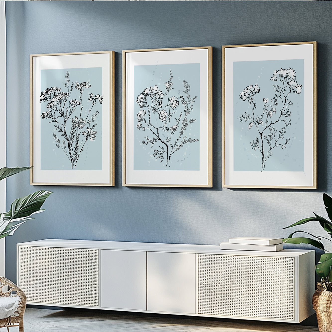 Scandinavian botanical wall art featuring elegant floral sketches