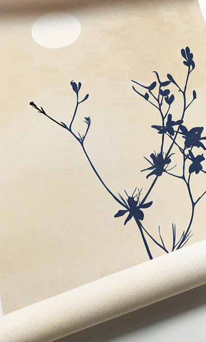 Neutral botanical wall décor with delicate floral illustrations and minimalist composition