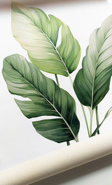 Modern green leaf prints featuring watercolor botanical illustrations for Organic Modern homes