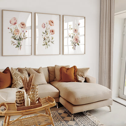 Neutral botanical rose prints for Scandinavian interiors